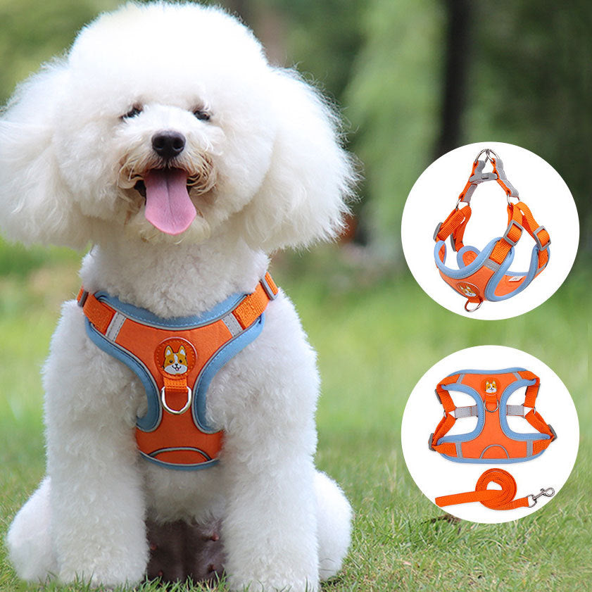 Reflective Dog & Cat Harness - Soft Mesh Chest Strap with Leash